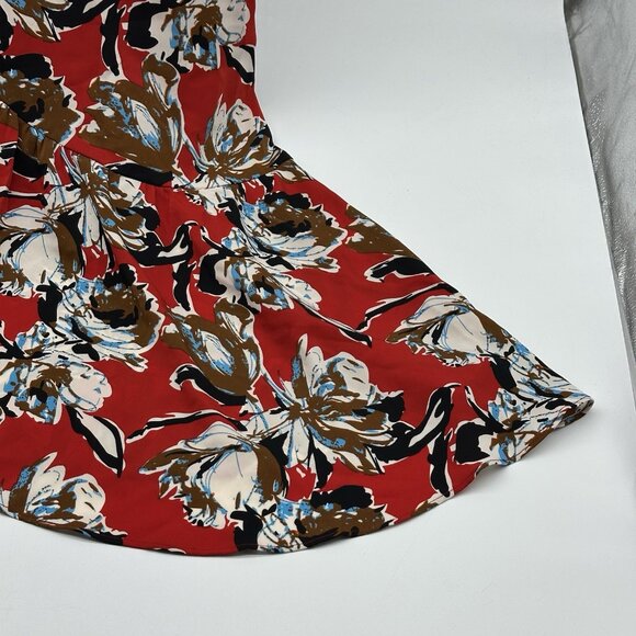 Sam Edelman Women's Size 4 Red Floral Print Asymmetrical Ruffle Midi Dress NWT - Picture 8 of 11